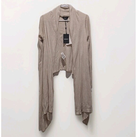 DKNY Size XS/S Oatmeal Convertible Cozy Open Front Cardigan nWT - Picture 1 of 11